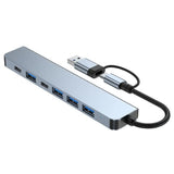 Hub USB Techsuit Docking station DataBridge 7 in 1 (H6), USB, Type-C to USB 3.0, 4x USB 2.0, 2x Type-C, gri