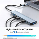 Hub USB Techsuit Docking station DataBridge 7 in 1 (H6), USB, Type-C to USB 3.0, 4x USB 2.0, 2x Type-C, gri