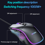 Mouse wireless Yesido Wired Gaming Mouse (KB20), cu RGB Light, DPI:1000-7200, USB, Windows/XP/7/8/10/11/MAC 05, 110cm, negru