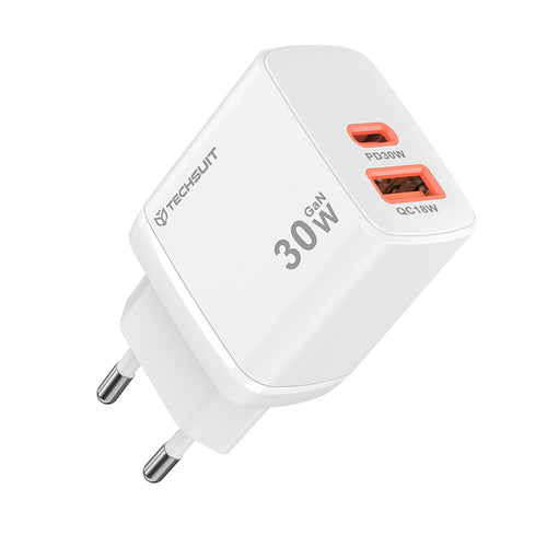 Incarcator retea Techsuit Duonix30W (CH1), Type-C, USB, Dual Travel Charger 30W, alb