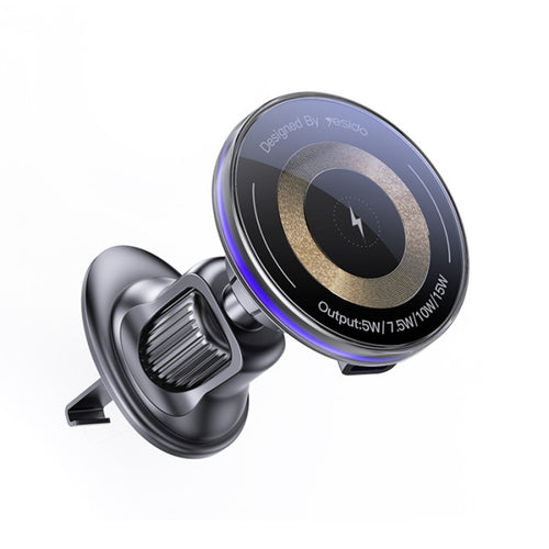 Suport auto Yesido cu Incarcare Wireless (C308), pentru Grila ventilatie, Flowing Lumina, Multi Pliabil Clema Brat, Type-C, 15W, negru