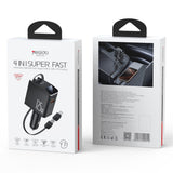 Incarcator auto Yesido 4in1 Incarcator auto (Y71), cu Type-C Retractabil Cable + Lightning Adapter, Dual Port USB-A + Type-C, 125W, Afisaj LED, negru