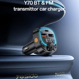 Modulator FM Yesido Modulator FM si Incarcator auto (Y70), Dual port USB-C + USB-A, Bluetooth 5.3, 15W, negru