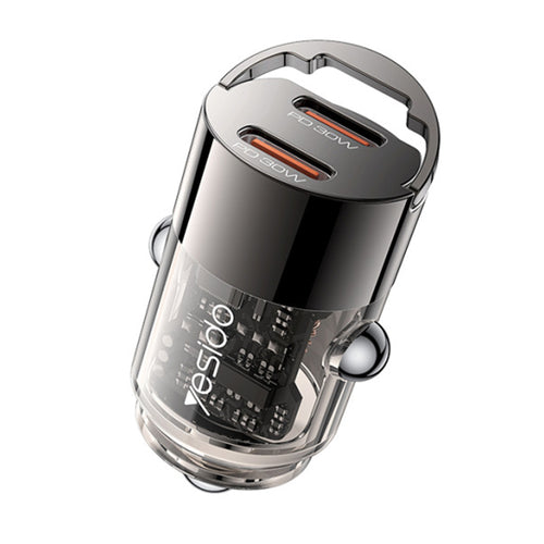 Incarcator auto Yesido Mini Incarcator auto (Y69), Dual port Type-C, PD30W, Aliaj aluminiu, Incarcare rapida, negru