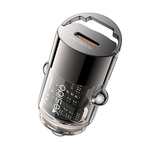 Incarcator auto Yesido Hidden Incarcator auto (Y67), Type-C, PD45W, Aliaj aluminiu, Super Incarcare rapida, negru
