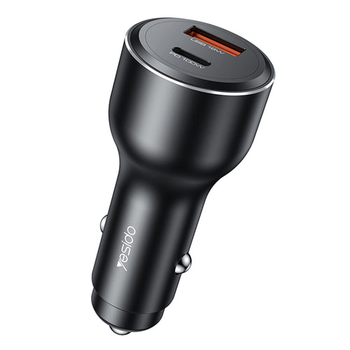 Incarcator auto Yesido Incarcator auto (Y65), Dual port USB-A + Type-C, PD100W, Aliaj aluminiu, Super Incarcare rapida, negru