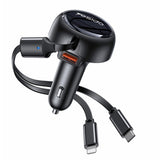 Incarcator auto Yesido Incarcator auto (Y61), cu 2x Telescopic Retractabil Cable Type-C/Lightning, Incarcare rapida, USB-A, 53W, negru