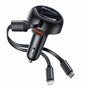 Incarcator auto Yesido Incarcator auto (Y61), cu 2x Telescopic Retractabil Cable Type-C/Lightning, Incarcare rapida, USB-A, 53W, negru