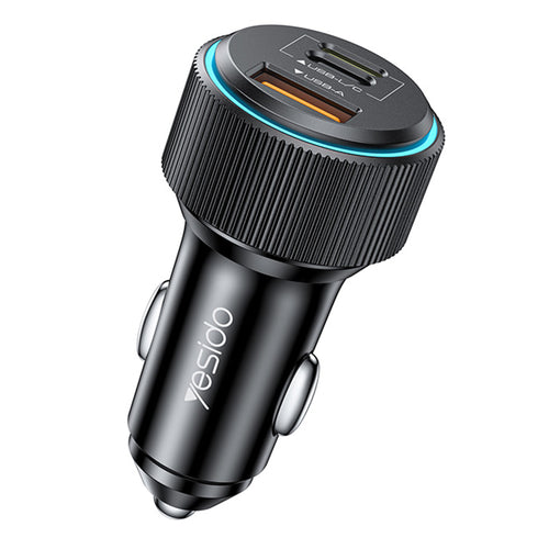 Incarcator auto Yesido Incarcator auto (Y60), Cable Type-C to Lightning Included, Lightning/USB-A/USB-C Ports, 38W, Incarcare rapida, negru