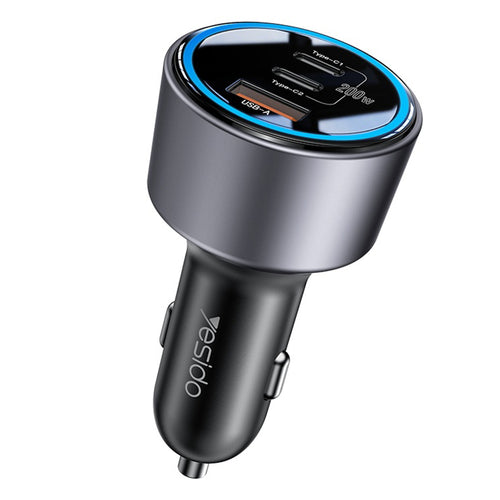 Incarcator auto Yesido Incarcator auto (Y59), 2x Type-C, USB-A, 200W, Incarcare rapida, Multi Protection, Integrat Colorful Light, negru