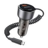Incarcator auto Yesido Incarcator auto (Y57), cu Lightning Spring Cable, Type-C/USB-A Ports, 50W, Incarcare rapida, negru