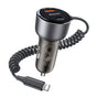 Incarcator auto Yesido Incarcator auto (Y57), cu Lightning Spring Cable, Type-C/USB-A Ports, 50W, Incarcare rapida, negru