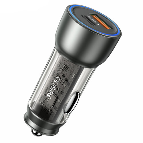 Incarcator auto Yesido Incarcator auto (Y49), USB-A, Type-C, LED Light Effect, Incarcare rapida, 30W, gri