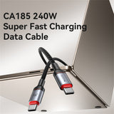 Cablu Yesido de date (CA186), Type-C to Type-C, Incarcare rapida, 480Mbps, 240W, 48V/5A, E-Mark Chip, Nylon Braided, 2m, negru