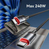 Cablu Yesido de date (CA186), Type-C to Type-C, Incarcare rapida, 480Mbps, 240W, 48V/5A, E-Mark Chip, Nylon Braided, 2m, negru