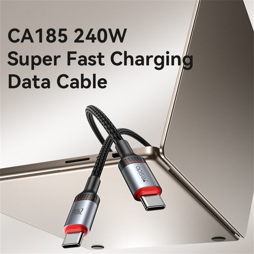 Cablu Yesido de date (CA185), Type-C to Type-C, Incarcare rapida, 480Mbps, 240W, 48V/5A, E-Mark Chip, Nylon Braided, 1.2m, negru