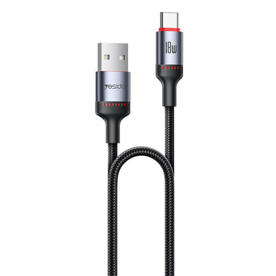 Cablu Yesido de date (CA129C), USB to Type-C, Incarcare rapida, 18W, 3A, 480Mbps, CarPlay Compatible, Aliaj aluminiu, 1.2m, negru