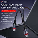 Cablu Yesido de date (CA181), Type-C to Type-C, Incarcare rapida, 60W, 3A, 480Mbps, Aliaj aluminiu, 1.2m, negru