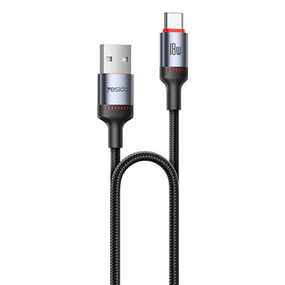 Cablu Yesido de date (CA130C), USB to Type-C, Incarcare rapida, 18W, 3A, 480Mbps, CarPlay Compatible, Aliaj aluminiu, 2m, negru