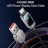 Cablu Yesido de date (CA128C), cu LED Power Display, USB to Type-C, Incarcare rapida, 66W, 5A, 480Mbps, 1.2m, negru
