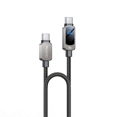 Cablu Yesido de date (CA179), Super Incarcare rapida, cu Afisaj digital, Type-C to Type-C, 100W, 5A, 480Mbps, 1.2m, negru