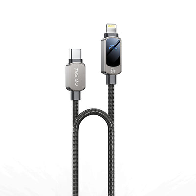 Cablu Yesido de date (CA180), Super Incarcare rapida, cu Afisaj digital, Type-C to Lightning, 27W, 3A, 480Mbps, 1.2m, negru