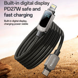 Cablu Yesido de date (CA180), Super Incarcare rapida, cu Afisaj digital, Type-C to Lightning, 27W, 3A, 480Mbps, 1.2m, negru