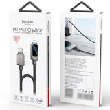 Cablu Yesido de date (CA180), Super Incarcare rapida, cu Afisaj digital, Type-C to Lightning, 27W, 3A, 480Mbps, 1.2m, negru