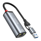 Adaptor Yesido Ethernet Adapter (HB26), USB, Type-C to RJ45, pentru Windows, Macos, Linux, 1000Mbps, Gri