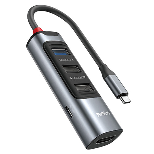 Hub USB Yesido Docking station 5in1 (HB22), Type-C to 3x USB, USB-C, HDMI, PD100W, Incarcare rapida, 4K@30Hz, 5Gbps, gri