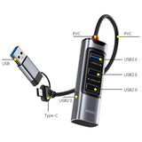 Hub USB Yesido 4in1 (HB19), USB, Type-C to 3x USB, USB-C, Incarcare rapida, Plug & Play, 5Gbps, gri