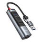 Hub USB Yesido 5in1 (HB20), USB, Type-C to 4x USB, USB-C, PD100W, Incarcare rapida, Plug & Play, 5Gbps, gri