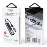Hub USB Yesido 5in1 (HB20), USB, Type-C to 4x USB, USB-C, PD100W, Incarcare rapida, Plug & Play, 5Gbps, gri