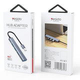 Hub USB Yesido Docking station 4in1 (HB18), USB to 1x USB3.0, 3x USB2.0, Plug&Play, 5Gbps, Aliaj aluminiu, gri
