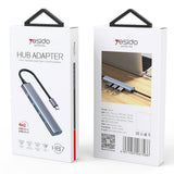 Hub USB Yesido Docking station 4in1 (HB17), Type-C to 1x USB3.0, 3x USB2.0, Plug&Play, 5Gbps, Aliaj aluminiu, gri