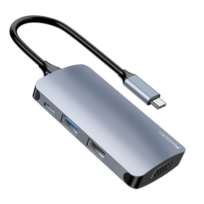 Hub USB Yesido Docking station 7in1 (HB16), Type-C to 1x USB3.0, 2x USB2.0, TF/SD Card, 1x VGA, 1x Type-C, 5Gbps, PD100W, gri