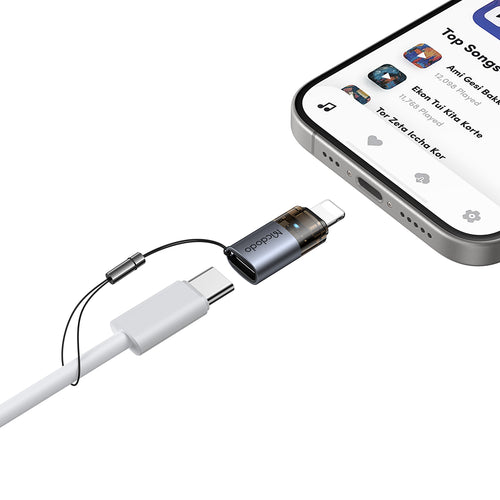 Adaptor Mcdodo OTG Adapter (OT-7630), USB-C to Lightning, Aluminium Alloy, Charging & Data Sync, 36W, Albastru Light