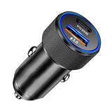 Incarcator auto Techsuit Premium VoltDuo (C2), cu LED Light, USB QC 3.0, Type-C PD30W, ABS, Metal, negru