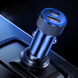 Incarcator auto Techsuit Premium VoltDuo (C2), cu LED Light, USB QC 3.0, Type-C PD30W, ABS, Metal, negru