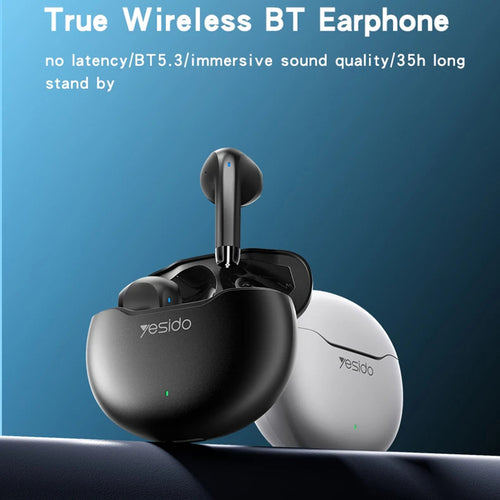 Casti wireless Yesido (TWS21), cu Bluetooth V5.3, Semi-Design in-ear, Control tactil, ANC, 320mAh, alb