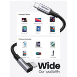 Cablu UGREEN de date US334 (70643), USB-C to USB-C 90 Degree Cable, Incarcare rapida 5A, 100W, 1m, Nylon, gri