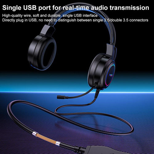 Casti gaming Yesido Wired Headphones (EK05), pentru Gaming, USB, cu Microphone, RGB LED Lights, negru