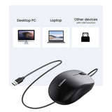 Mouse wireless UGREEN Wired Mouse MU007 (90789), USB, Ergonomic Design, Plug&Play, 1200DPI, 1.5m, negru