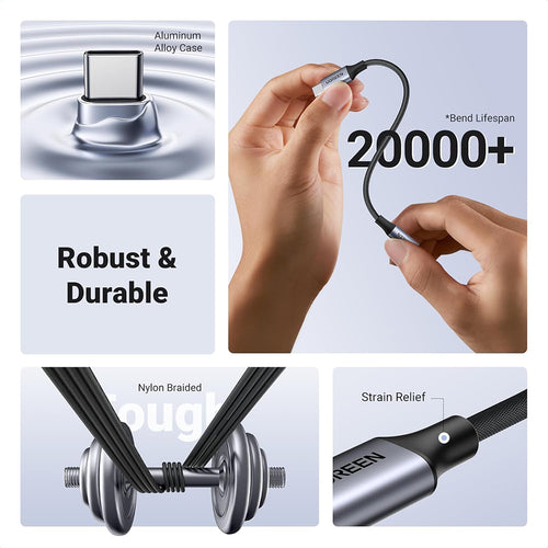 Adaptor UGREEN, Audio Cable Av161 80154 Type-C to Jack 3 5mm Aluminum Shell Analog Digital 24bit 96khz 10cm Koff
