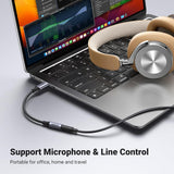 Adaptor UGREEN, Audio Cable Av161 80154 Type-C to Jack 3 5mm Aluminum Shell Analog Digital 24bit 96khz 10cm Koff