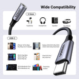 Adaptor UGREEN, Audio Cable Av161 80154 Type-C to Jack 3 5mm Aluminum Shell Analog Digital 24bit 96khz 10cm Koff