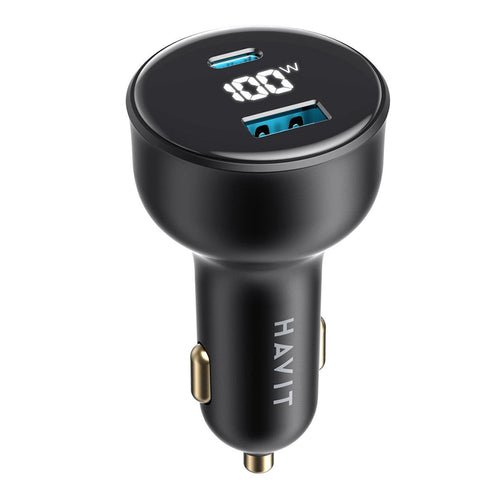 Incarcator auto Havit (CC100W), USB, Type-C, PD100W, PC, cu Afisaj digital, negru