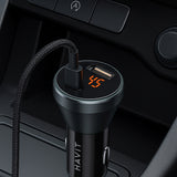 Incarcator auto Havit (CC2017), Type-C, USB, 45W, 3A, Visible Internal Structural Design, negru;albastru