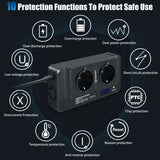 Techsuit Car Power Inverter PowerDriveX (IA2), Type-C, 2x USB-A, 2x AC Power Sockets, 220V, 200W, Negru