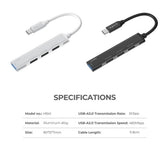 Hub USB Havit Docking station (HB41), USB 3.0, 3x USB 2.0, 11.8cm Cable Length, Aluminium Alloy, argintiu